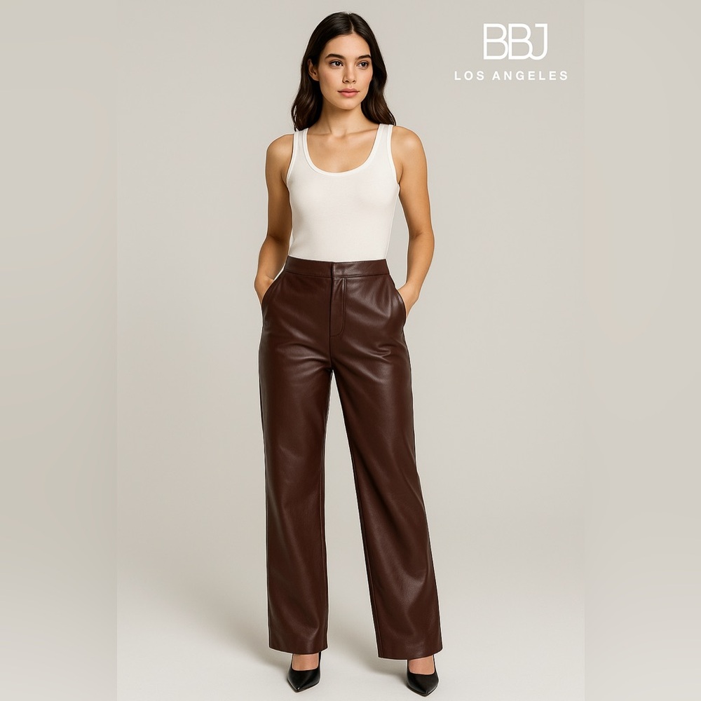 BBJ Los Angeles Women Wine Faux Leather Straight Leg Pants Size Medium